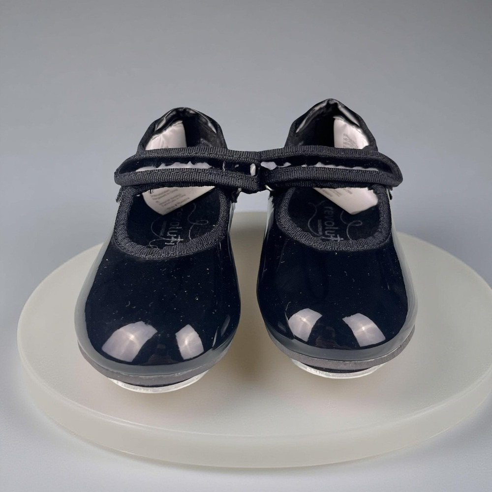 REVOLUTION Dancewear Tap Shoes Child 10C Patent Black Hook Loop Easy-On RD60014